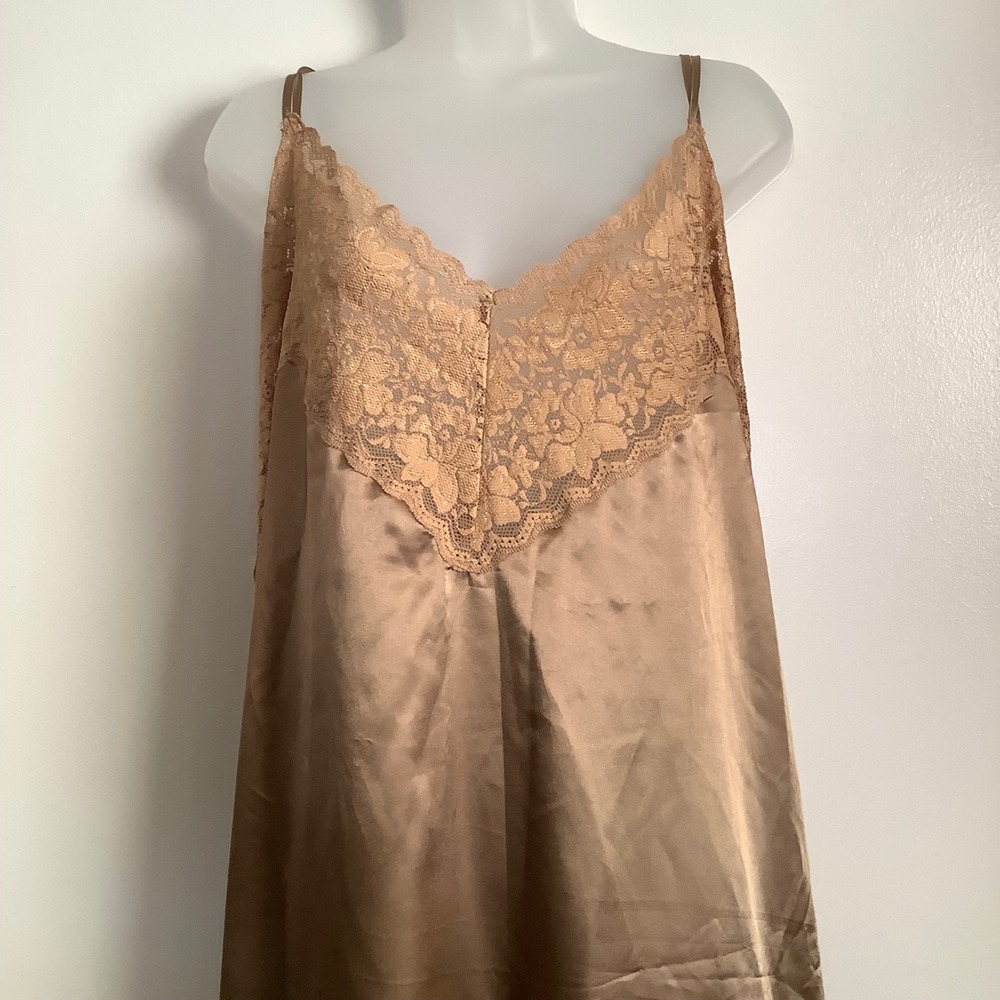 Woman Within Bronze Satin Lace Trim Maxi Nightgown 5X‎ Cross Back Long Chemise